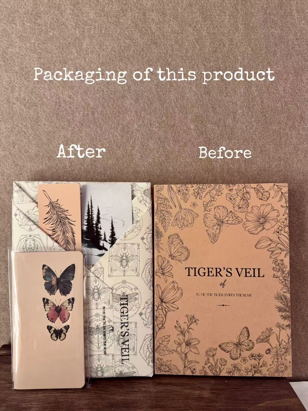 Vintage kraft paper journal packaging with nature inspired art cards and bookmark set