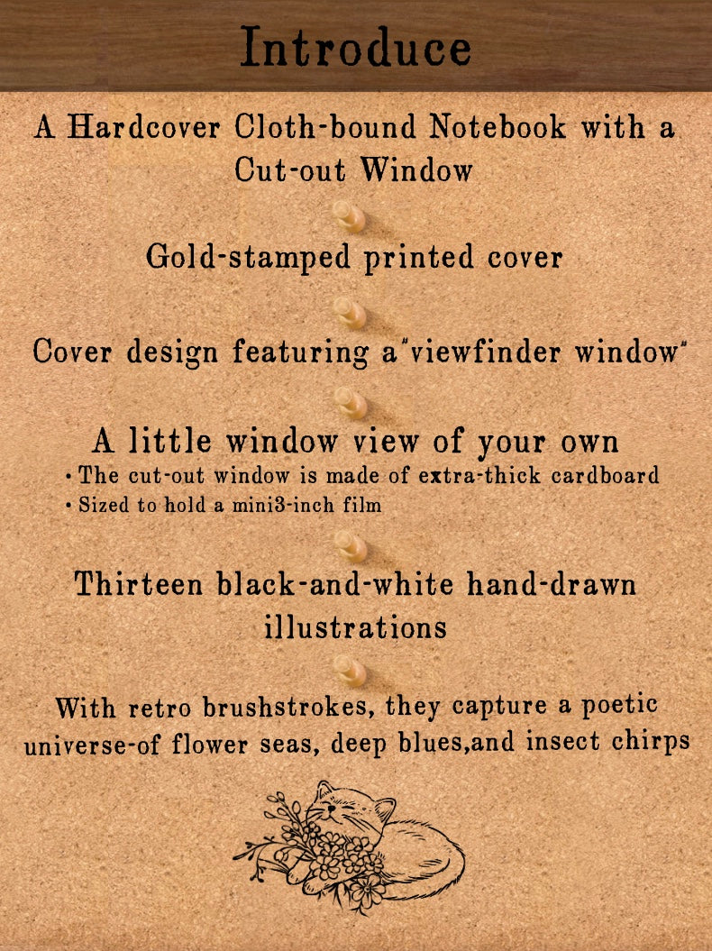 Navy cloth bound journal with 13 original black and white nature illustrations