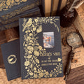 A5 Tigers and Rose Journal navy blue cloth cover with gold embossed floral vines